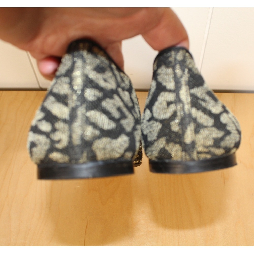 J.Crew Metallic Leopard Jacquard Flats Smoking Loafers Black Womens 9 - Picture 3 of 8